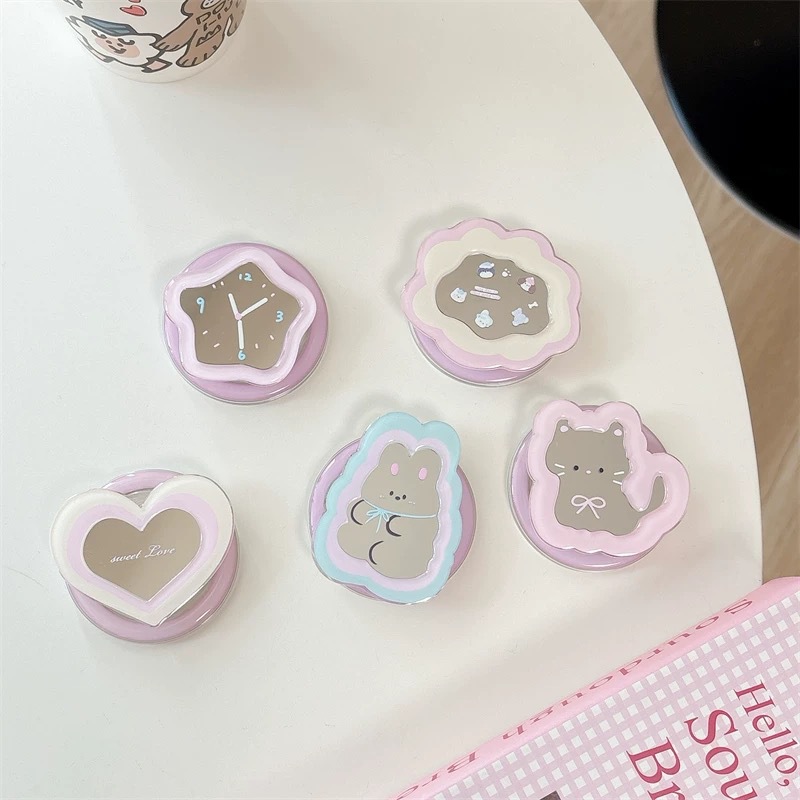 Stand Lighting Photography - Cartoon Mirror Telescopic Phone Stand Kawaii