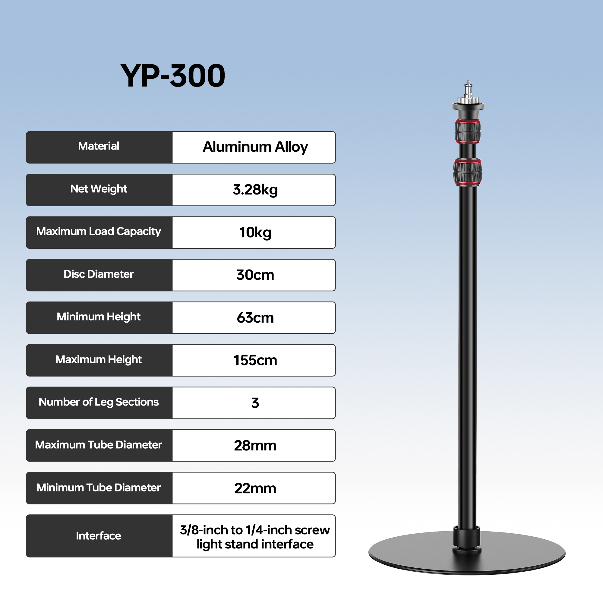 Manbily YP300 1.55M Round base - Photography Lighting Mount recension och pris